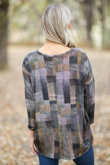 Charcoal Multicolor Abstract Plaid Top - Filly Flair