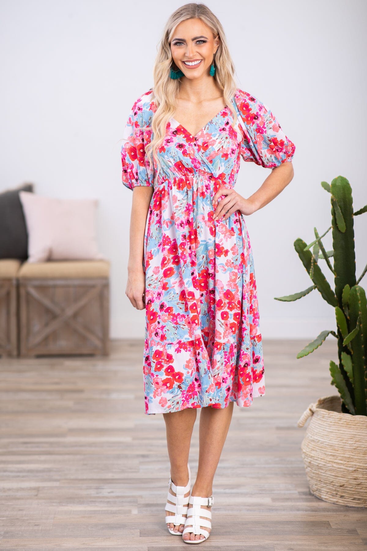 Blue pink 2024 floral dress