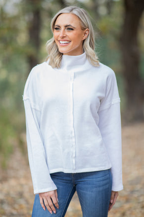 White Drop Shoulder Mock Neck Top - Filly Flair