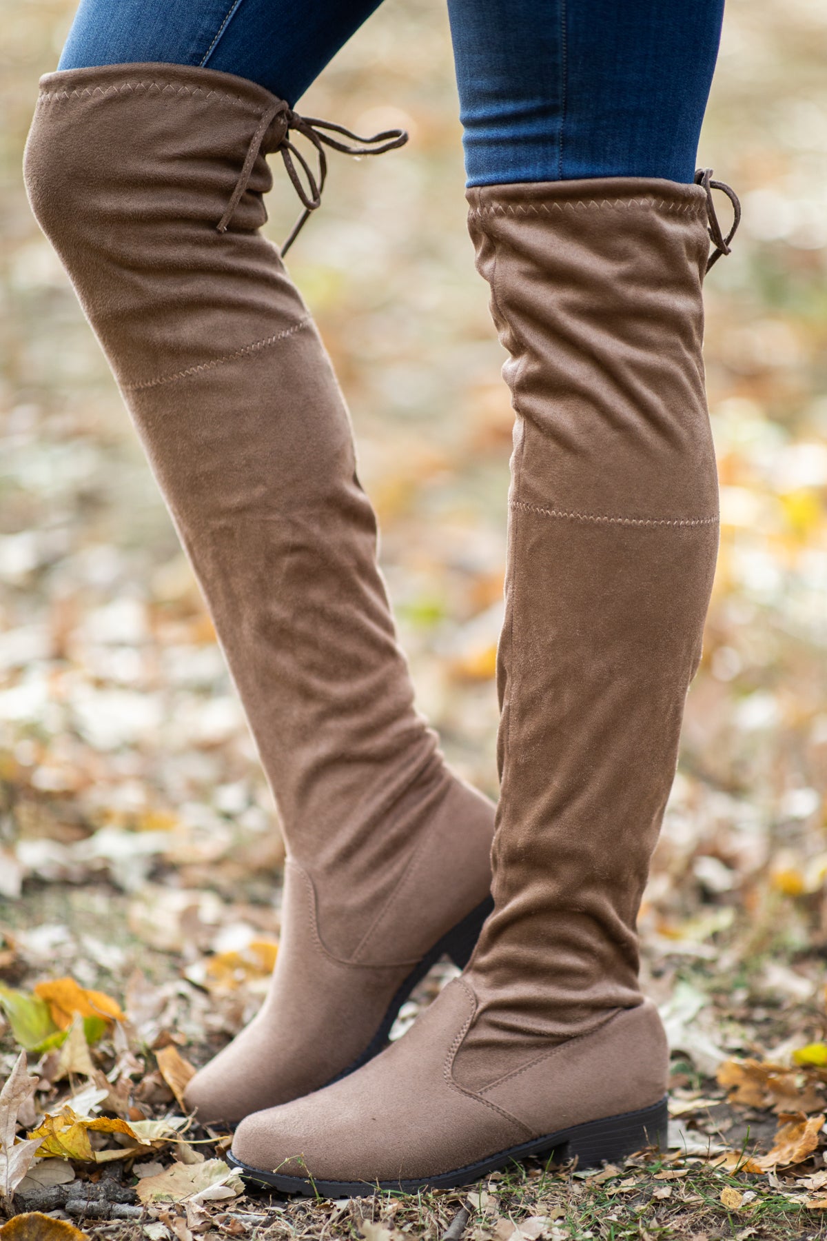 Over knee cheap boots taupe