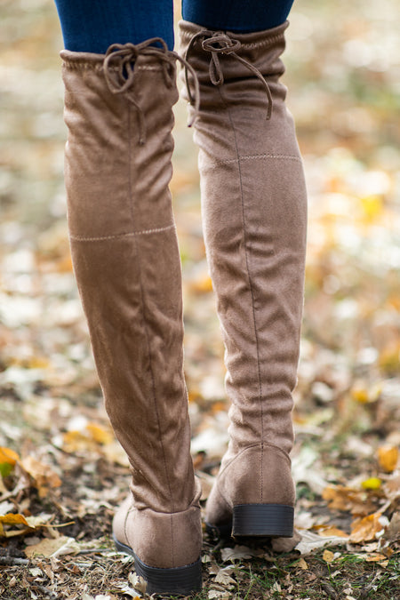 Taupe Knee High Faux Suede Boots - Filly Flair