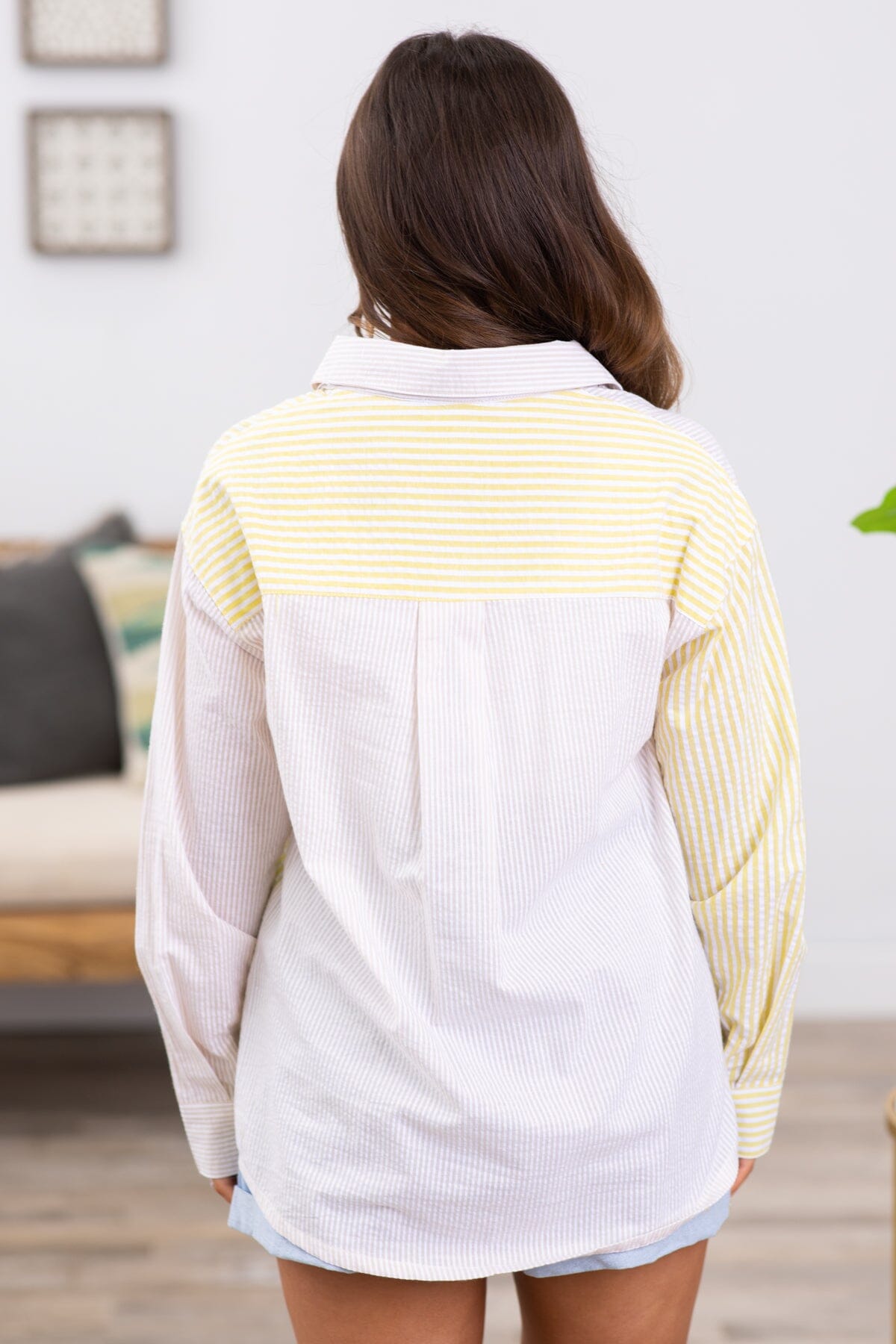 Yellow and White Pinstripe Button Up Top - Filly Flair