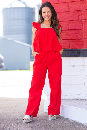 Red Tank and Wide Leg Pant Set - Filly Flair