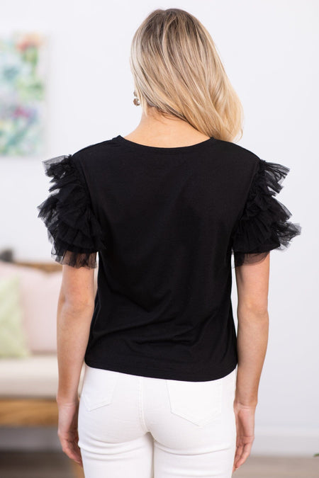 Black Layered Tulle Sleeve Top - Filly Flair