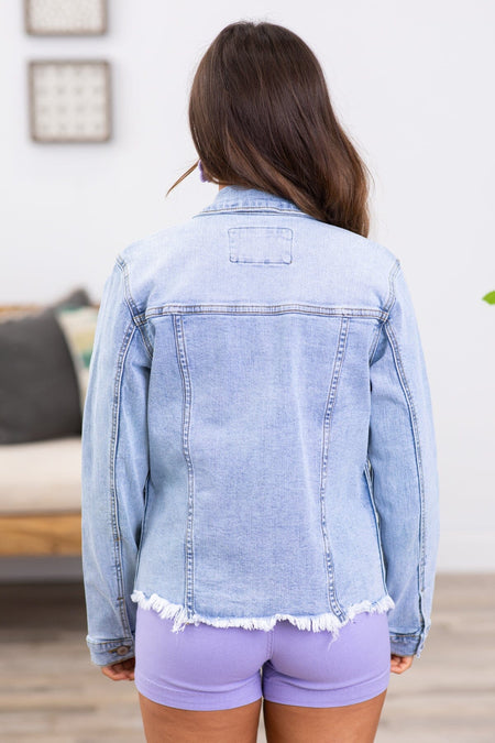 KanCan Light Wash Fray Hem Denim Jacket - Filly Flair