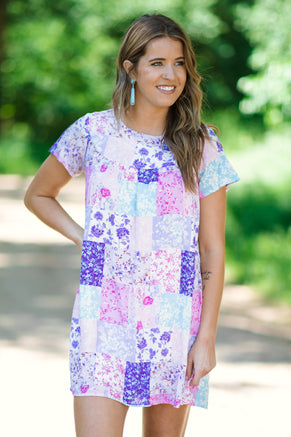 Lavender Multicolor Patchwork Print Dress - Filly Flair