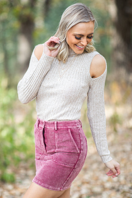 Oatmeal Lightweight Sweater With Cutouts - Filly Flair