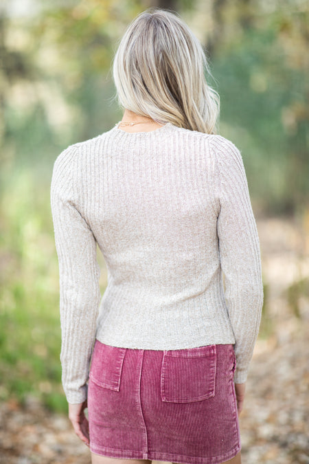 Oatmeal Lightweight Sweater With Cutouts - Filly Flair