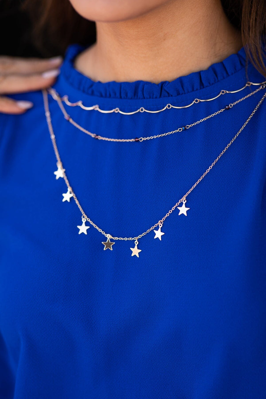 Gold Multi Strand Necklace With Stars - Filly Flair