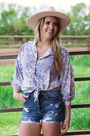 Lavender and White Floral Patchwork Top - Filly Flair