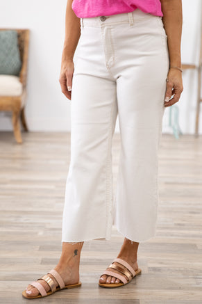 Cream High Rise Cropped Wide Leg Jeans - Filly Flair