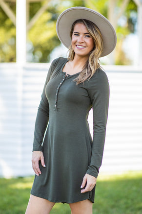 Olive Long Sleeve Knit Dress - Filly Flair