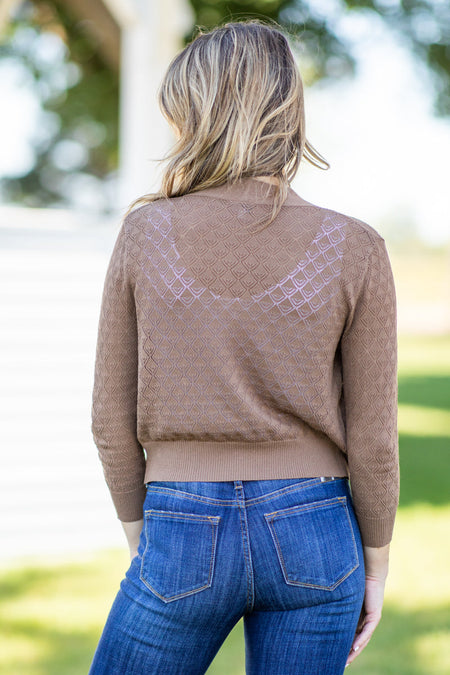 Mocha Pointelle Cardigan - Filly Flair