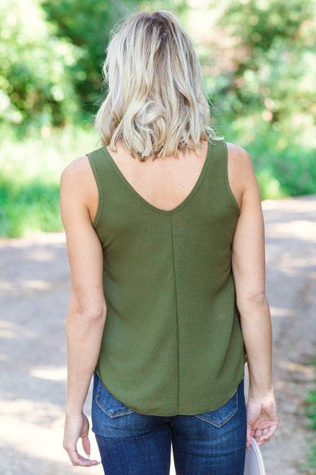 Olive Twist Hem V-Neck Tank - Filly Flair