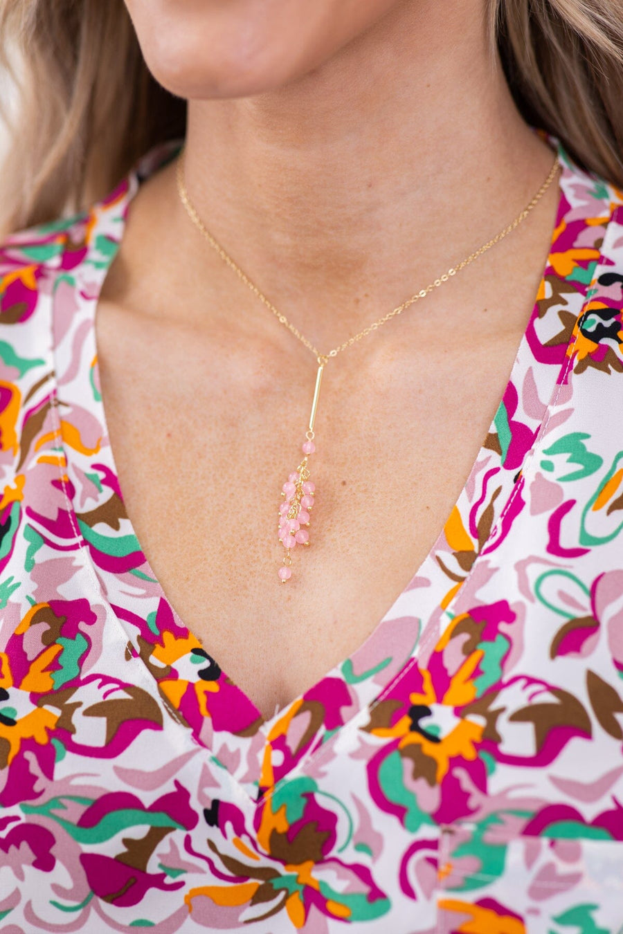 Gold and Blush Cluster Beaded Y Necklace - Filly Flair