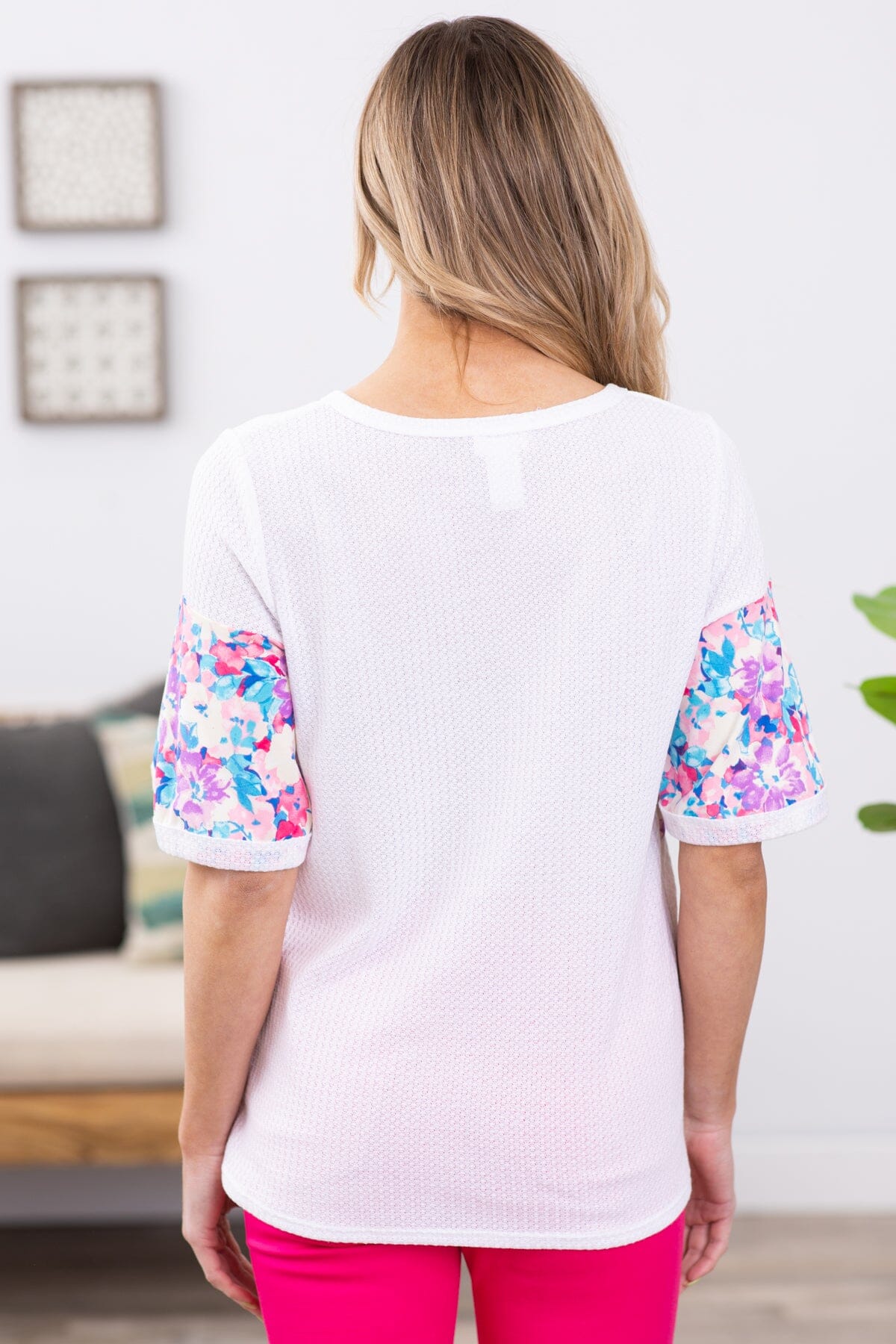 White Multicolor Floral Print Colorblock Top - Filly Flair