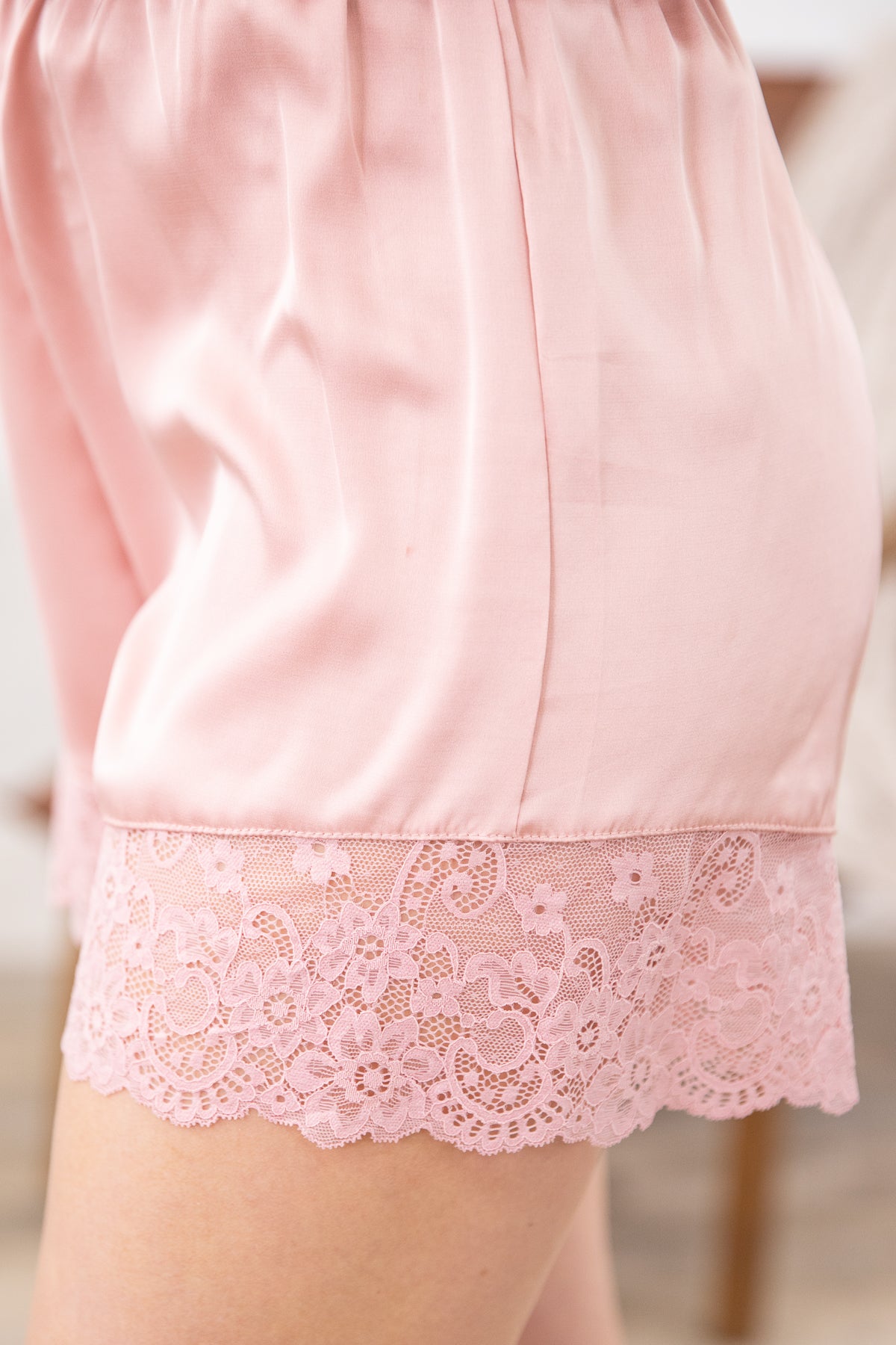 Baby Pink Lace Trim Cami and Short Sleep Set - Filly Flair