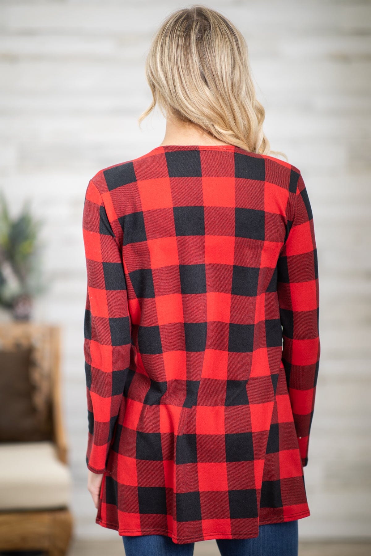 Long buffalo plaid discount cardigan