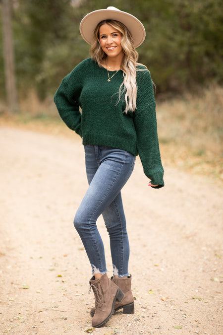 Hunter Green V-Neck Sweater - Filly Flair