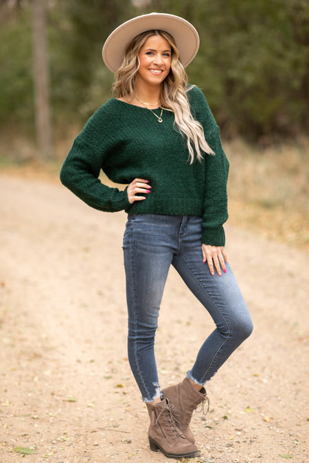 Hunter Green V-Neck Sweater - Filly Flair