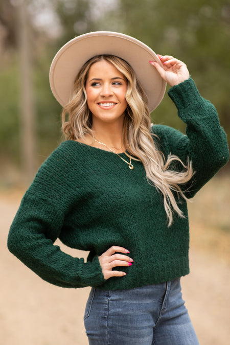 Hunter Green V-Neck Sweater - Filly Flair