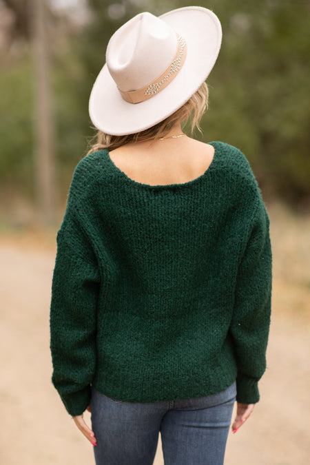 Hunter Green V-Neck Sweater - Filly Flair