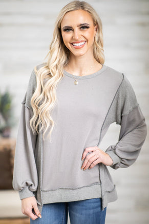 Grey Contrast Stitch Seam Top - Filly Flair