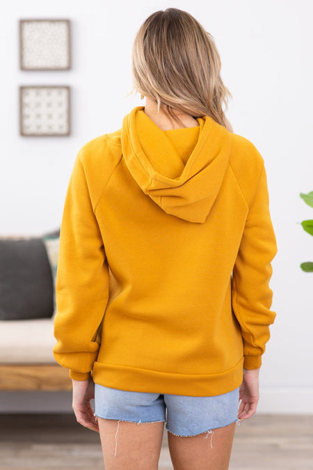 Mustard Asymmetrical Drawstring Hoodie - Filly Flair