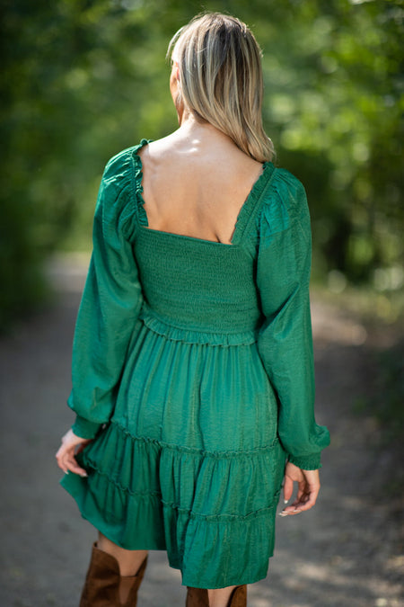 Green Ruched Bodice Tiered Skirt - Filly Flair