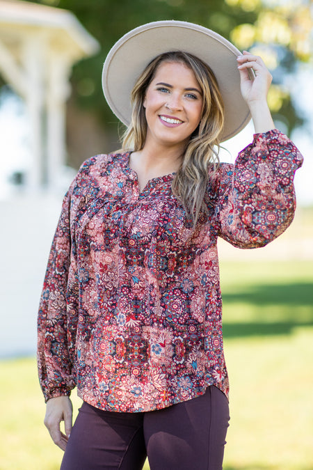 Red and Rust Multicolor Paisley Print Top - Filly Flair