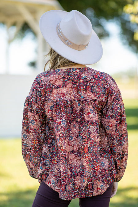 Red and Rust Multicolor Paisley Print Top - Filly Flair