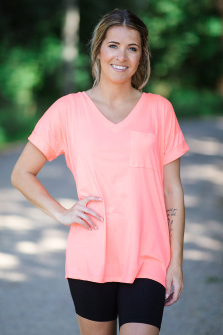 Neon Orange Top With Pocket - Filly Flair