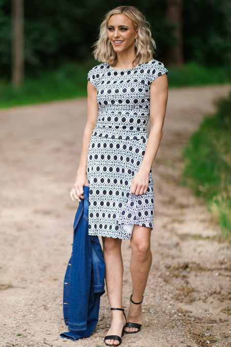 Black and White Geometric Print Dress - Filly Flair