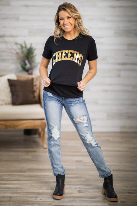 Black and Gold Cheers Graphic Tee - Filly Flair