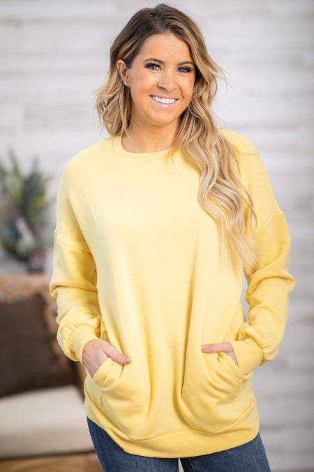 Yellow Crew Neck Sweatshirt With Pockets - Filly Flair