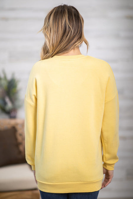 Yellow Crew Neck Sweatshirt With Pockets - Filly Flair