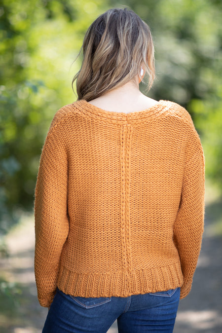 Mustard Front Seam V-Neck Sweater - Filly Flair