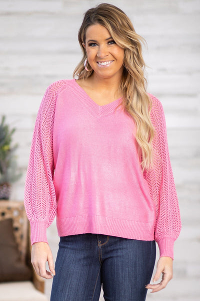 Hot Pink Open Knit Sweater · Filly Flair