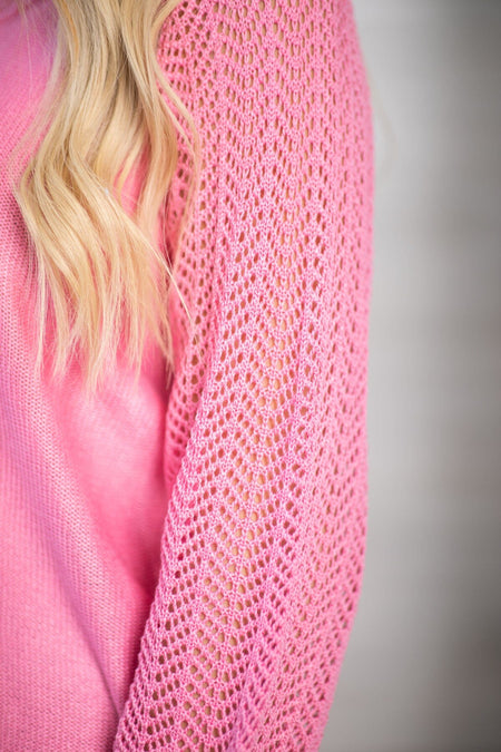 Pink Pointelle Sleeve Detail Sweater - Filly Flair