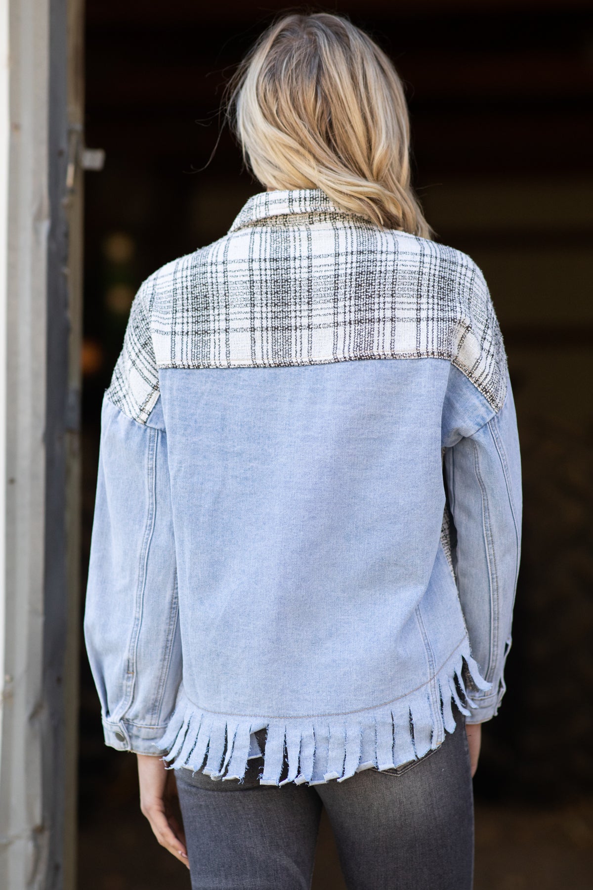 Sirius plaid clearance mixed denim jacket