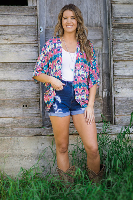 Coral and Turquoise Tie Dye Kimono - Filly Flair