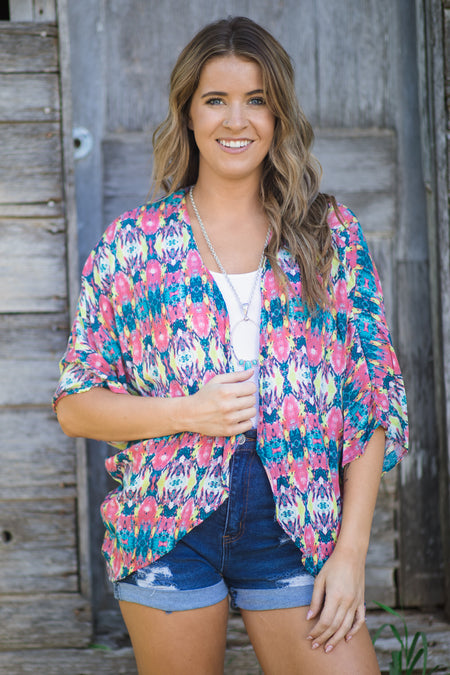 Coral and Turquoise Tie Dye Kimono - Filly Flair