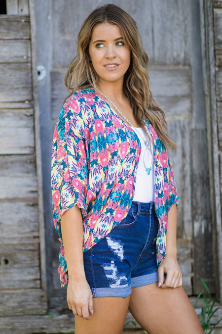 Coral and Turquoise Tie Dye Kimono - Filly Flair