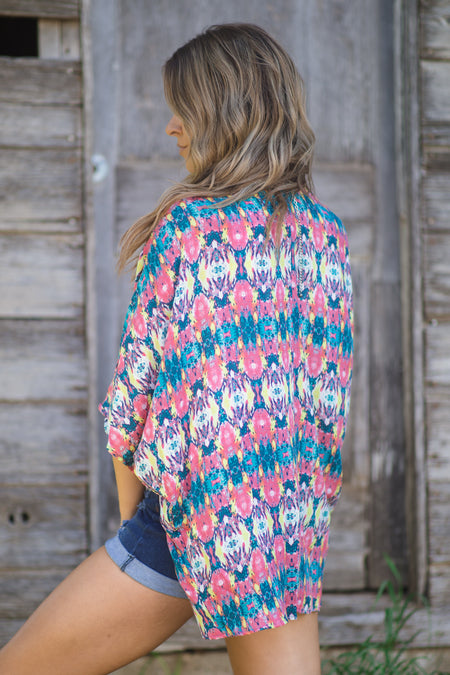 Coral and Turquoise Tie Dye Kimono - Filly Flair