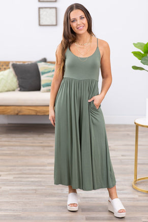 Olive Fit and Flare Wide Leg Jumpsuit - Filly Flair