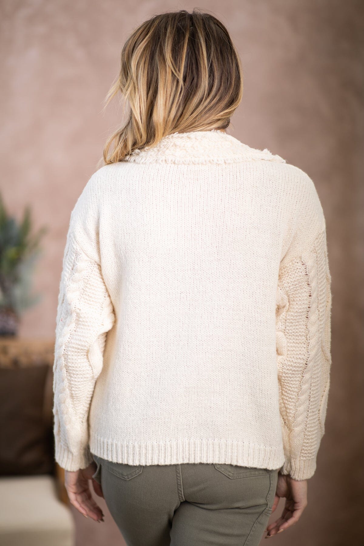 Ivory Cable Knit Sleeve Ribbed Cardigan · Filly Flair