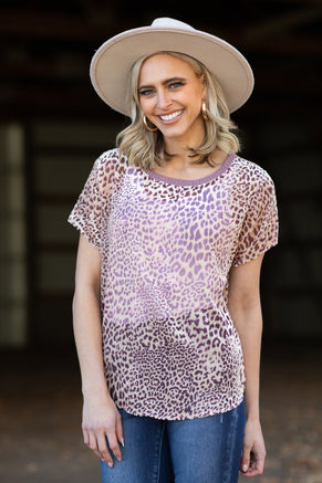 Mauve Velvet Animal Print Top - Filly Flair