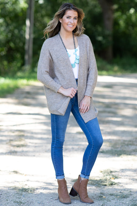 Tan Melange Dolman Sleeve Cardigan - Filly Flair