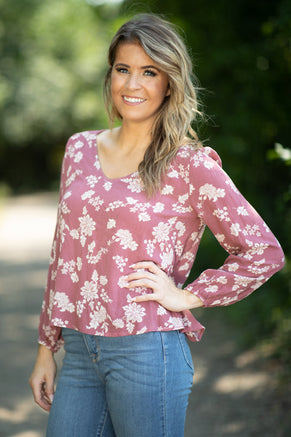 Dusty Rose and Cream Floral Print Top - Filly Flair