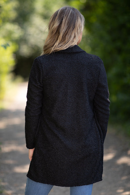 Black Sherpa Waterfall Collar Cardigan - Filly Flair